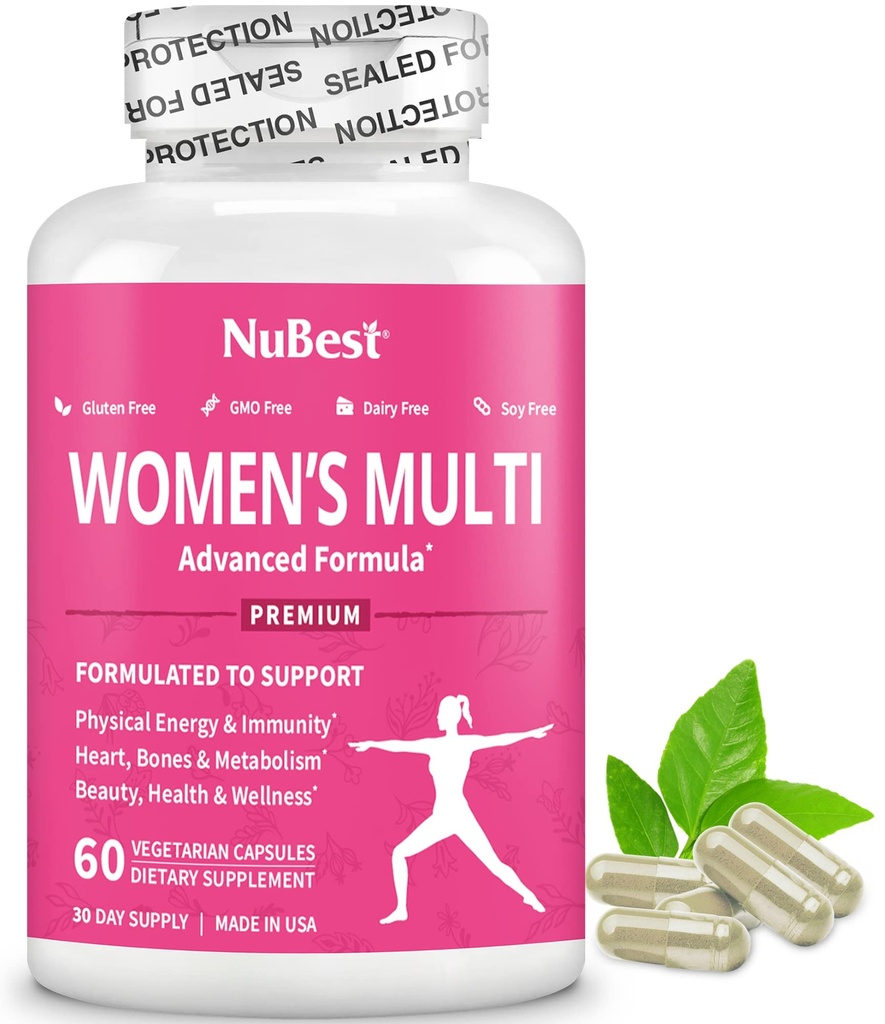 Multivitamin for kvinner med 39 viktige næringsstoffer, essensielle vitaminer, mineraler, horny goat weed, Maca, Wild Yam, Red Clover, Cranberry, Arginine, Herbal Supplement | 60 Vegan Capsules | 1 måneds forsyning