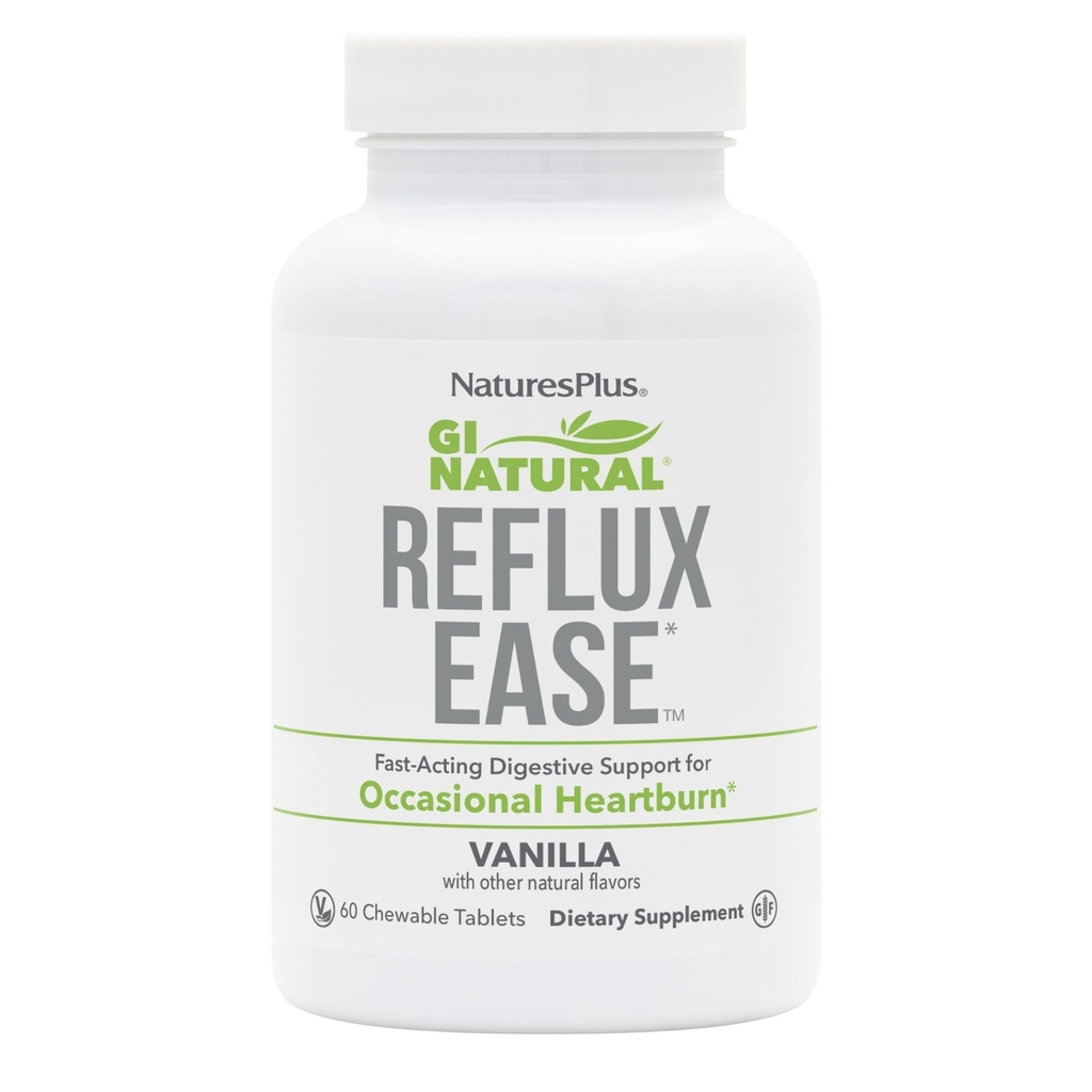 Natures Plus GI Naturlig Reflux Ease, Vanilla - 60 Chewable Tabletter - Rask-Active Digestive Support - Vegetarisk, Glutenfri - 60 Services