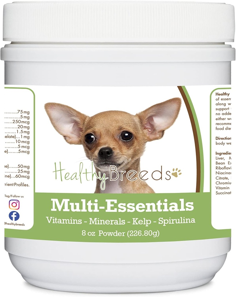Sunn avl Chihuahua Multi-Esentials pulver for hunder - et ideelt tillegg av vitaminer, mineraler og antioksidanter for hunden din - 8 oz