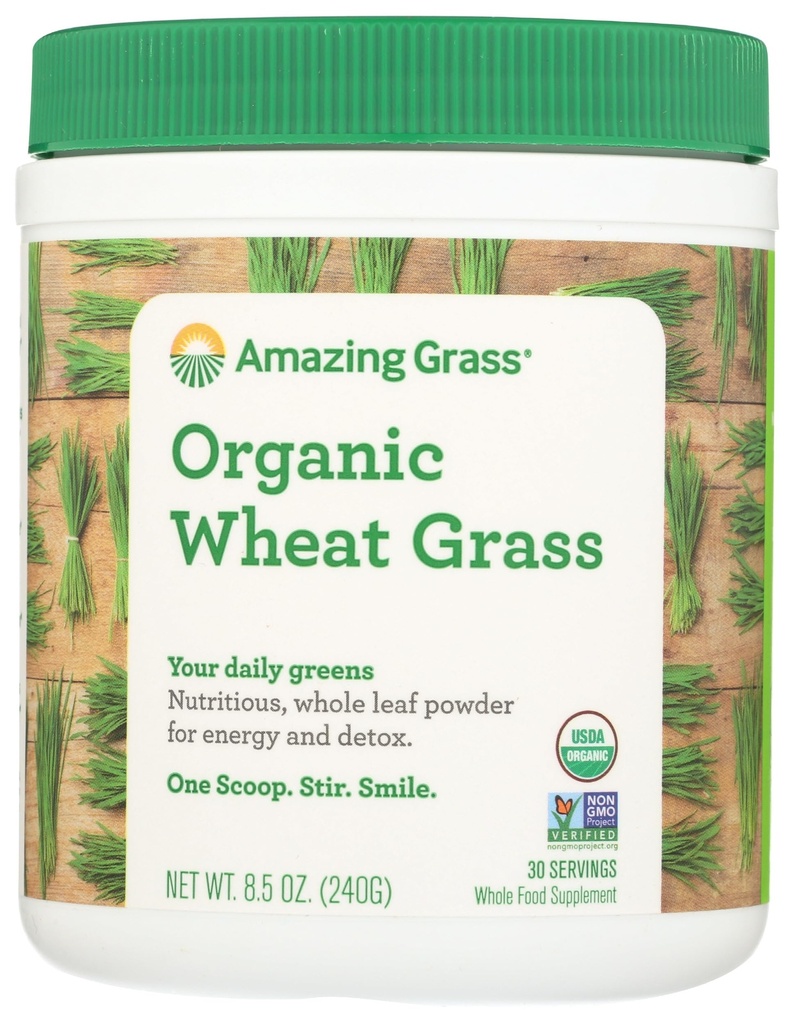 Amazing Grass Wheat Grass Powder: 100% Hel-Leaf Wheat Grass pulver for energi, Detox & Immunity Support, Klorofyll Leverer Grønne, 30 Serverer