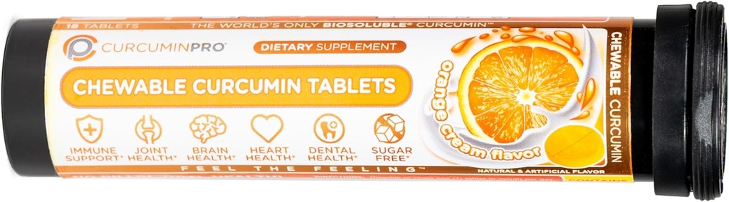 Curcuminpro Chewable Tabletter | Biosoluble Organic Turmeric Curcumin | Sukkerfri | Bevegelsesstøtte | 18 Count | Orange Cream Flavor