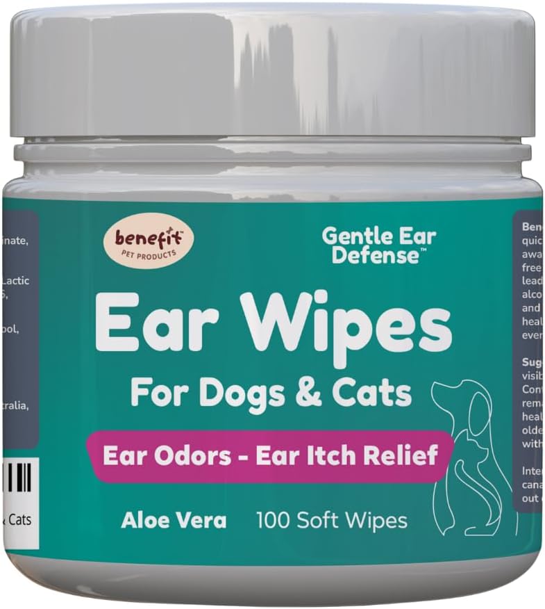 Fordeler Kjæledyr produkter Hund øretørke - ørerenser for hunder for å hindre infeksjoner, kløe og Odor - Aloe & Eucalyptus, Grooming Wipes - 100 greve