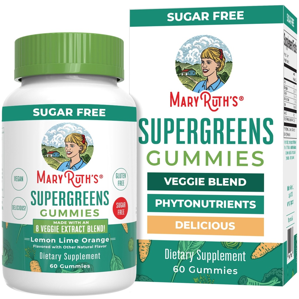 MaryRuth Organics Super Greens Gummies | Naturlig forekommende Quercetin for voksne og barn alder 4+ | Sugar Free | 2g Fiber Per Serving | Vegan | No Gelatin | Pectin Basert | 60 greve | 30 Tjenester