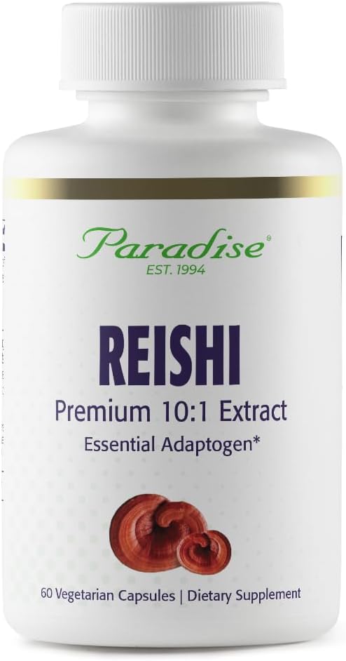 Paradise Herbs Reishi, Essential Adaptogen, Super Potent, Ultra ren, Ikke-GMO, Vegan, Glutenfri, 60 Vegetariske kapsler