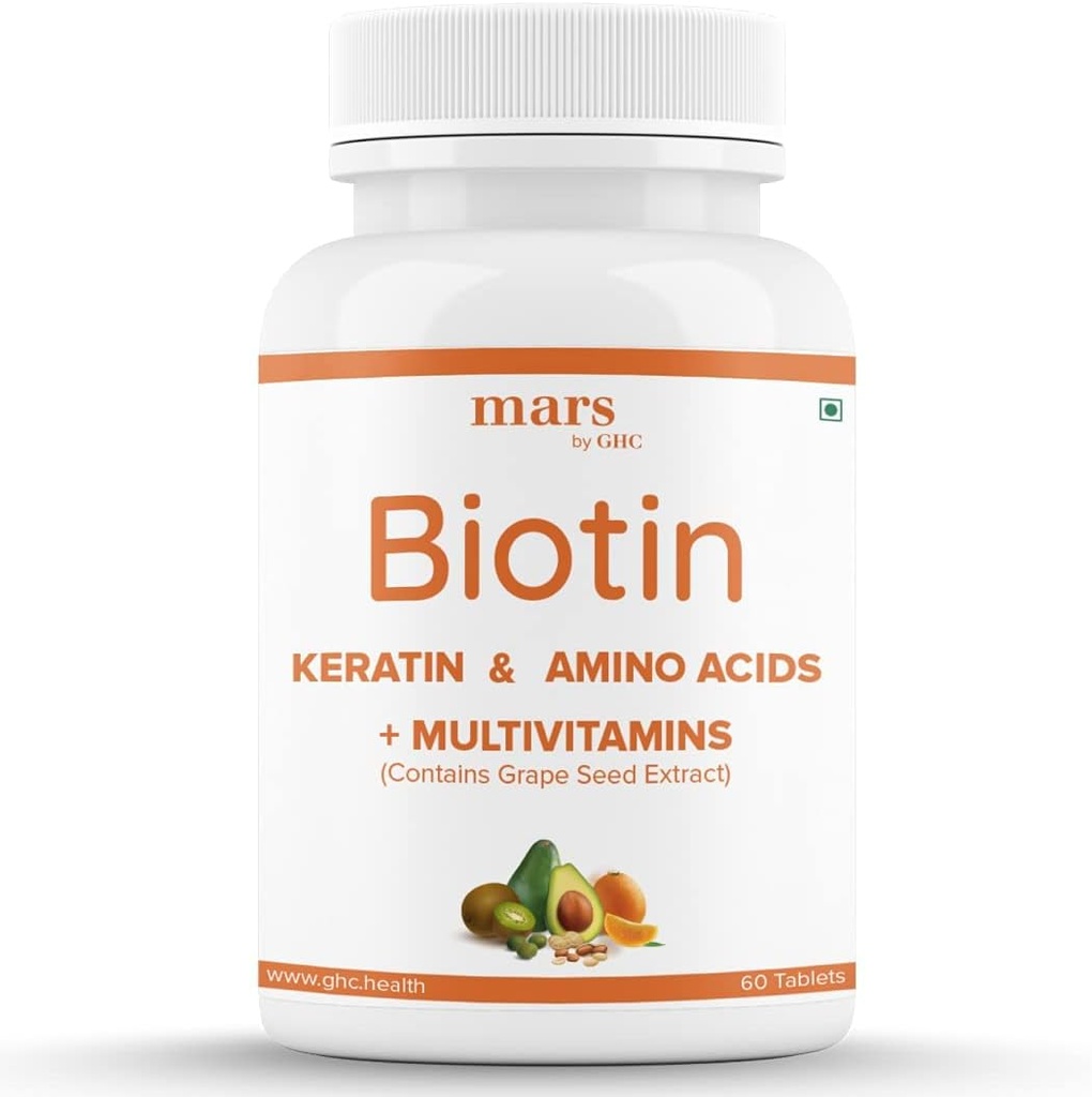 Beard Biotin, fremmer sterkere og tykkere Beard vekst, drevet med vitamin A, vitamin E, vitamin B7, keratin & aminosyrer | 100% vegansk (60 tabletter - pakke med 1)