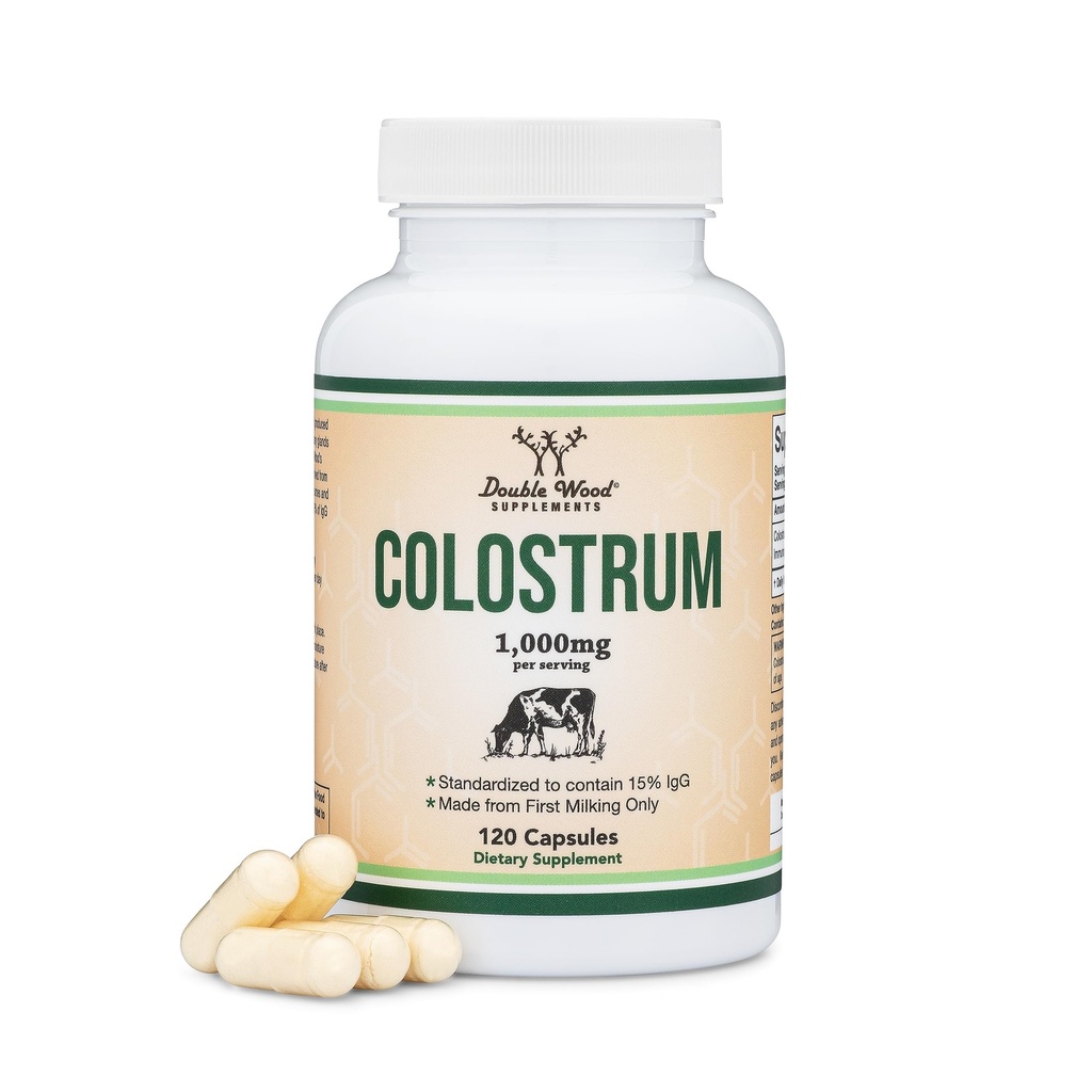 Colossrum Supplement 120 kapsler, 1000 mg per servering (Bovine Colostrum pulver fra første melke kun, Std. til å inneholde 15% IgG immunglobuliner) Ingen fyllstoffer, tredjepart testet av dobbel tre