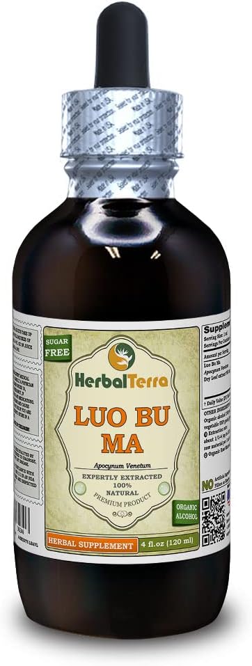 Luo Bu Ma, Dogbane (Apocynum Venetum) Tinktur, tørket blad flytende ekstrakt (Brand Navn: HerbalTerra, stolt laget i USA) 4 fl.oz (120 ml)