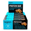 Legion Protein Bar Sjokolade Peanut Butter -100% Whey Protein, Baket Barer med Prebiotisk Fiber - Høy Protein (20g) Lavt fett (12g) Lavt sukker (4g), Ingen Soya, Gluten - Naturlige Flavors (12 grev)