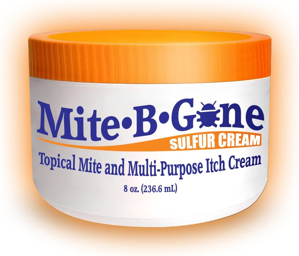Mite-B-Gone Mite Cream & Bite Relief - 10% naturlig blanding svovelkrem for multi-Purpose Bites, rødhet, kløende, & irritation | Trygg for barn og voksne | Rask og effektiv for alle hudtyper | 8 oz