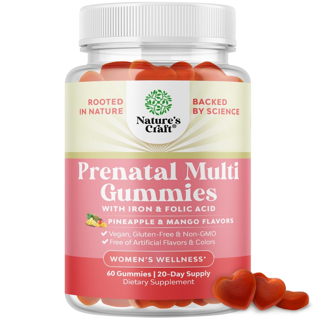 Vegansk prenatal gummi for kvinner - Gummy prenatal vitaminer for kvinner med jern folsyre og superfrukt blanding - Chewable vitaminer Gummy formel (Pineapple Mango) prøvestørrelse