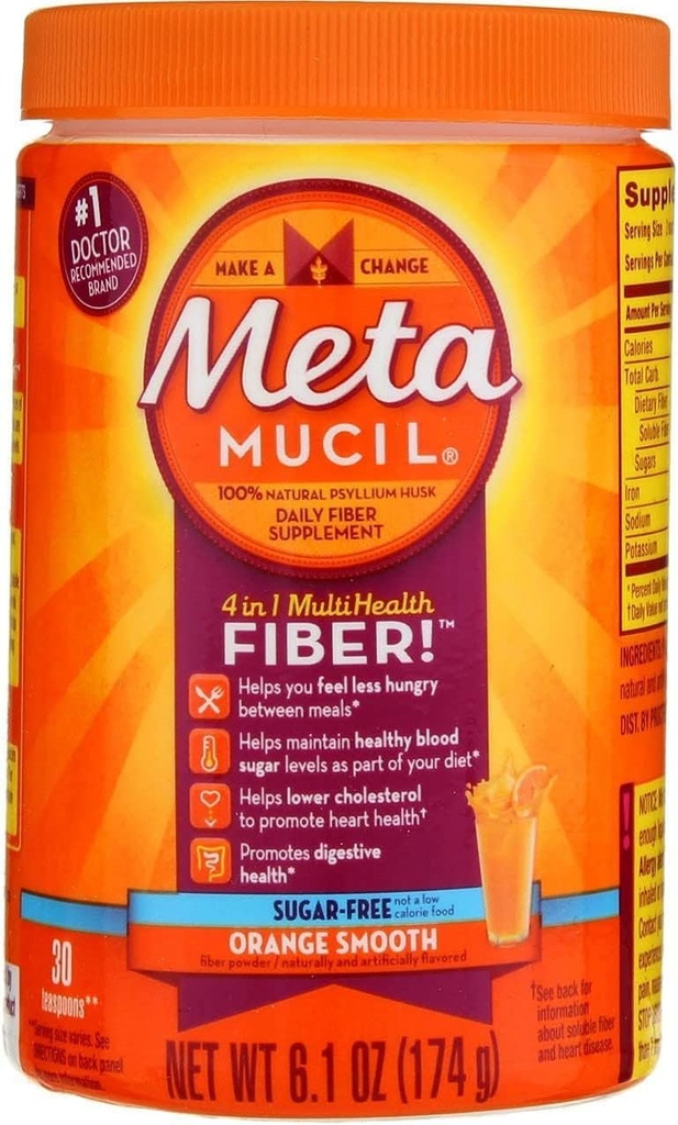 Metamucil daglig fiber Supplement / terapi for regelmessighet, sukkerfri, oransje glatt, 6.1 oz (pakke med 3)