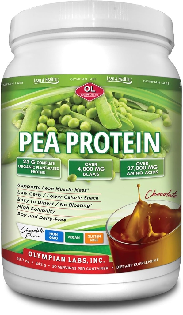 Olympian Labs Plante Basert Pea Protein pulver, sjokolade - 25g protein, vegansk, lav netto karbohydrater, Glutenfri, Laktosefri, Ingen sukker lagt til, Soya gratis, ikke-GMO, 2 pund era protein