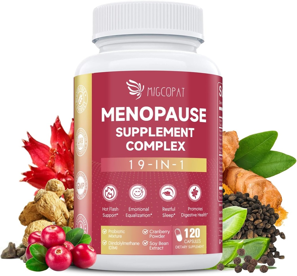 Menopause Supplements for kvinner, 10 milliarder CFU Probiotic, 19-i-1 Multivitamin & Ashwagandha Extract, DIM, Hormonal Balance, Støtte Hot Flashes, Natt Sweats, Mood, Sleep býin, 120 kapsler