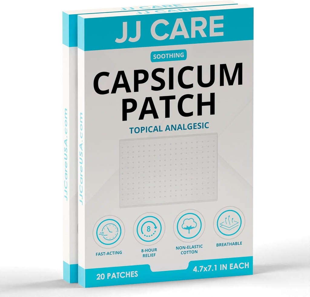 JJ CARE Capsicum Patch (40 PCS), 4,7" x 7.1" Soothing Capsaicin Patch, Capsicum Patches for hals, skulder, muskel Soreness- 8 timers relief