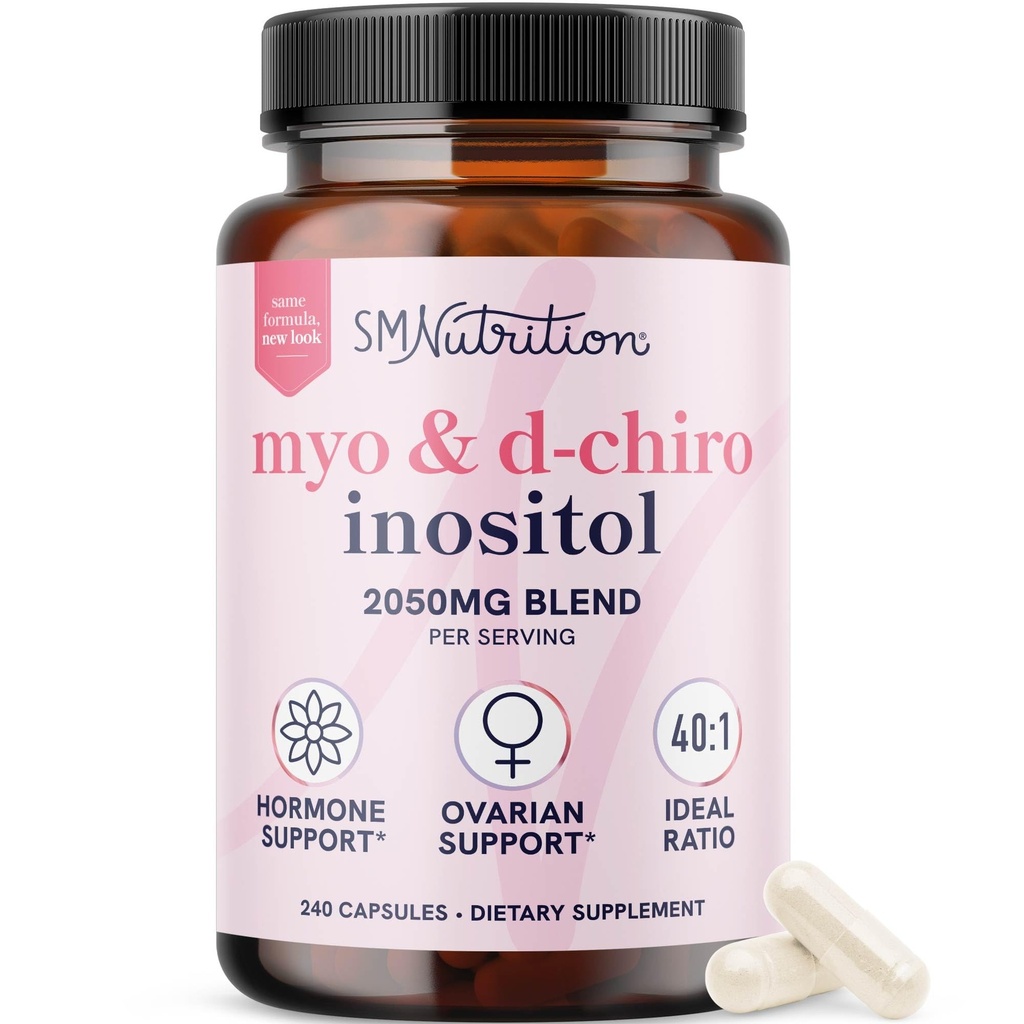 Myo-Inositol & D-Chiro Inositol for hormonbalanse for kvinner | Ideell 40:1 Ratio | Menstruell syklus og ovarian helsestøtte Supplement | Myo 2000mg & D Chiro 50mg med vitamin B8 | 240 greve
