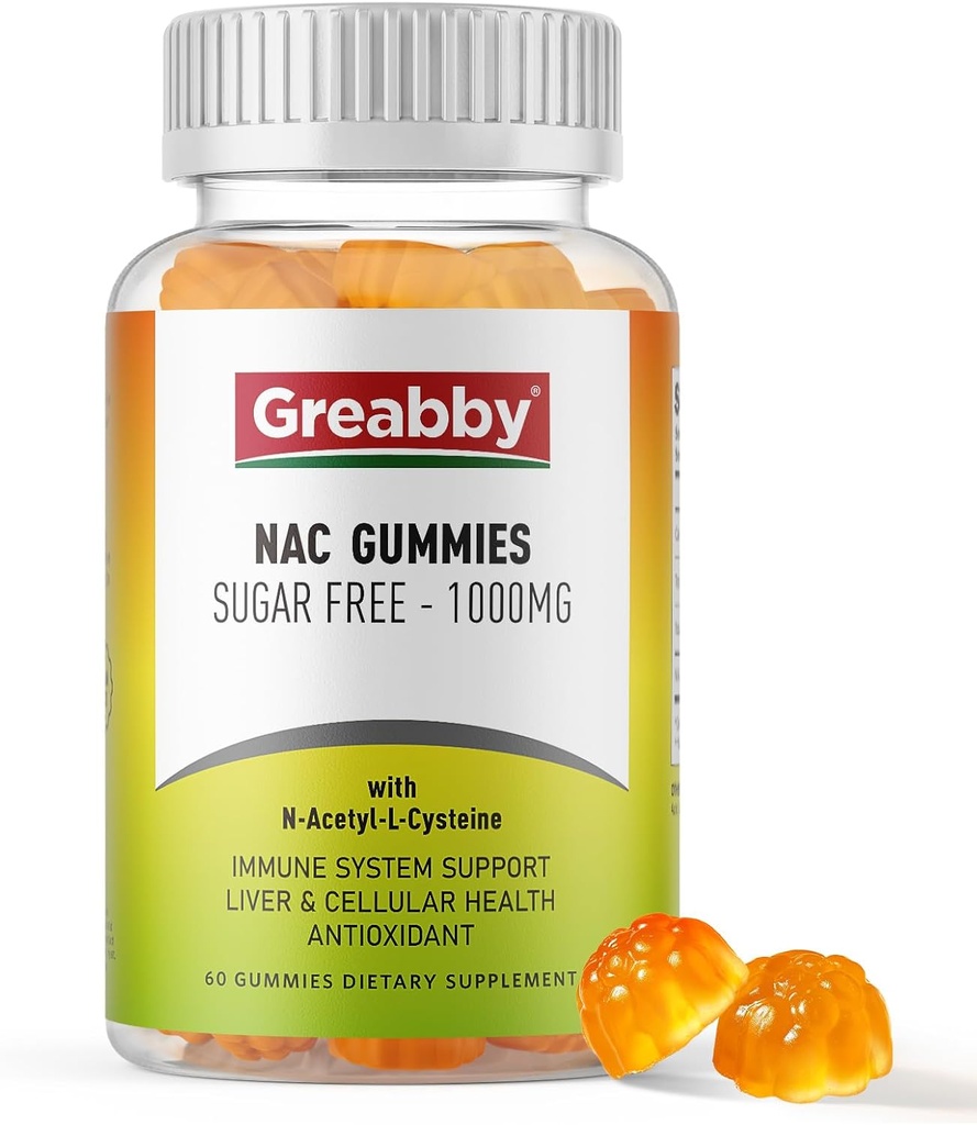 NAC Gummies Sukkerfri, N Acetyl Cysteine NAC Supplement 1000mg for antioksidanter, Lunge og lever helse, Immunstøtte, Vegan orange Flavor,60ct