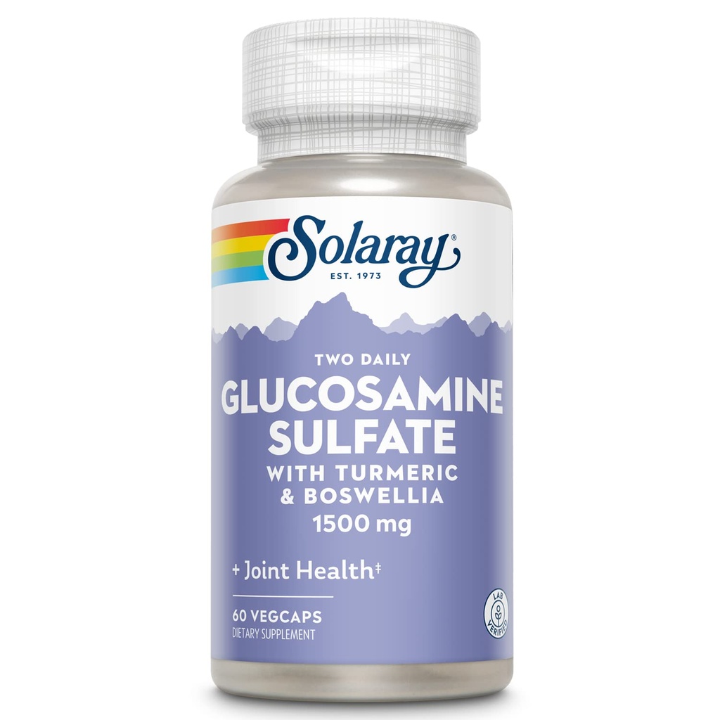 SOLARAY Glucosamine Sulfate 1500 mg, Sunn felles støtte supplement, kraftig connective vehicle og felles helse formel med gurkemeie & Boswellia, 60-dagers pengene tilbake garanti, 30 Serv, 60 VegCaps