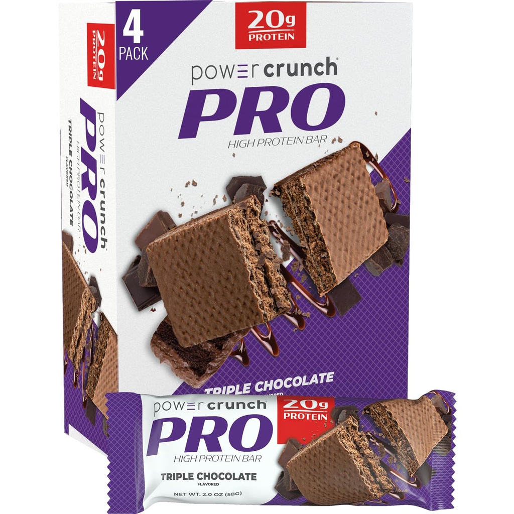 Power Crunch PRO Protein Wafer Barer, høyproteinsnacks med Delicious smak, trippel sjokolade, 2.0 Ounce (4 greve)