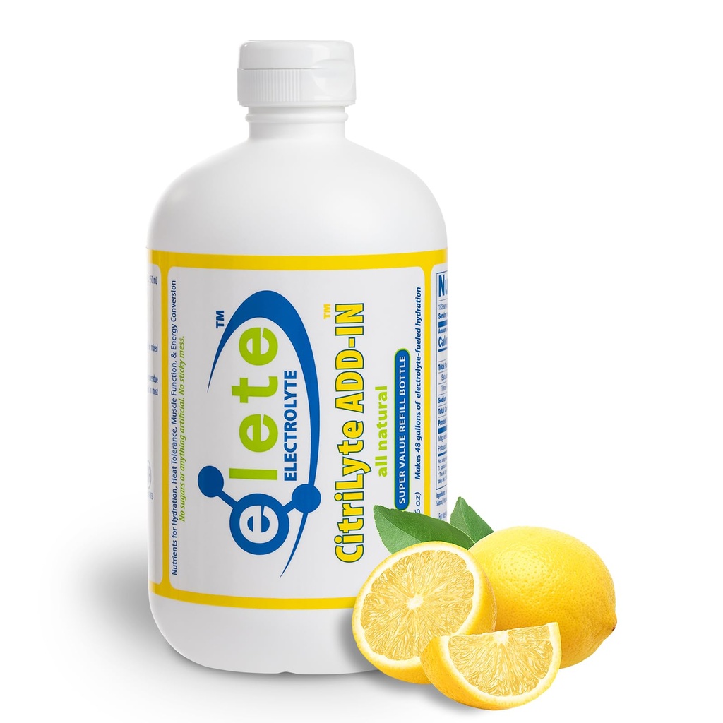 elete CitriLyte Electrolyte Add-in Hydration Dropper | Natrium Magnesium Kalium Trace Minerals | Slight Lemon Flavor | Muskelkramp Relief | Transformere enhver drikk til en sportsdrikk, 18.6oz Refill Størrelse