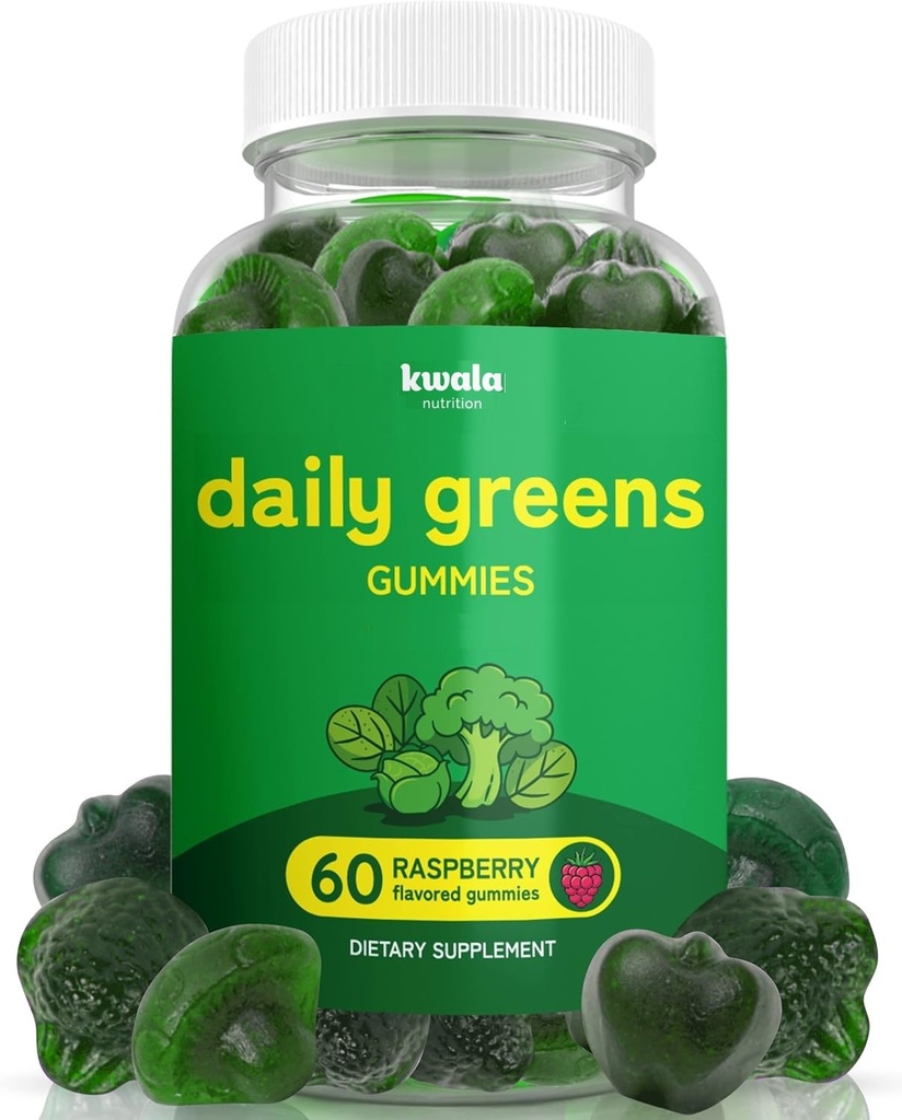 Daglige Super Greens Gummier til å øke energien med Moringa, Spirulina, Klorella, Veggies og mer | Inkluderer 8 blandinger | for kvinner og menn | Vegansk, ikke-GMO Supplement | 60 greve