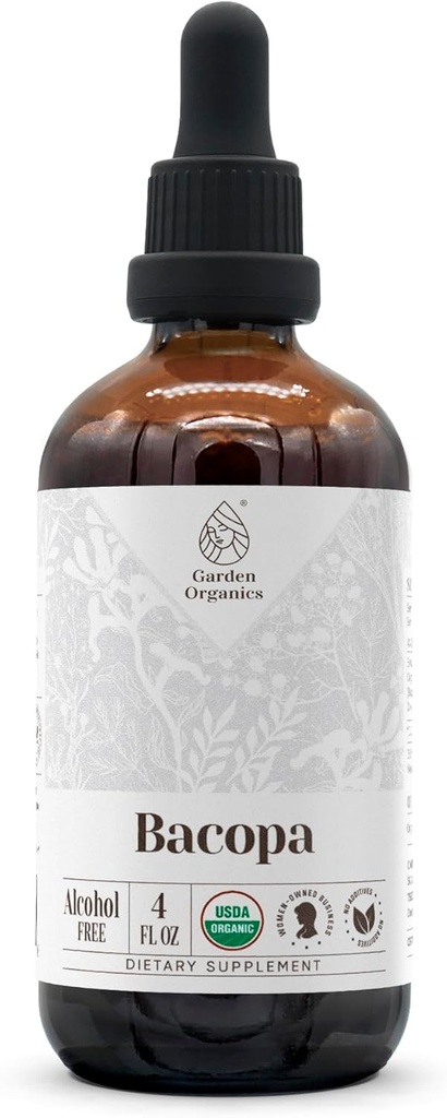 Bacopa USDA Økologisk | Alkoholfri Ekstrakt, Økologisk urtedråper, Supplement, Avslapning, Positiv Kognitiv effekt | Tinktur laget av 100% organisk Bacopa (Bacopa Monnieri) Tørket urt 4 oz
