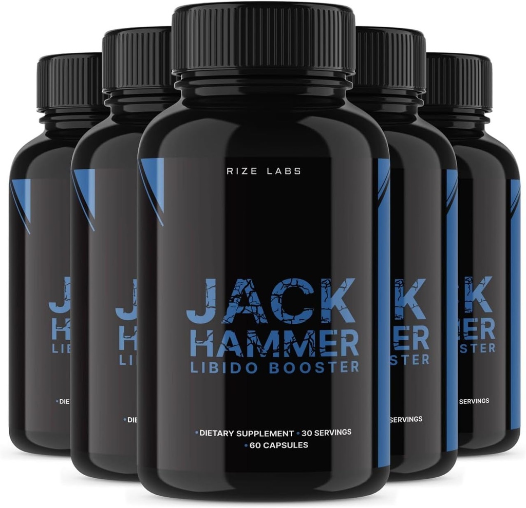 Rise Labs (5 Pack) Jack Hammer Libido Booster for menn, Jack Hammer Libido Booster Supplement, Jack Hammer Libido Booster Kraftig all naturlig formel for å forbedre ytelse, anmeldelser (300 kapsler)