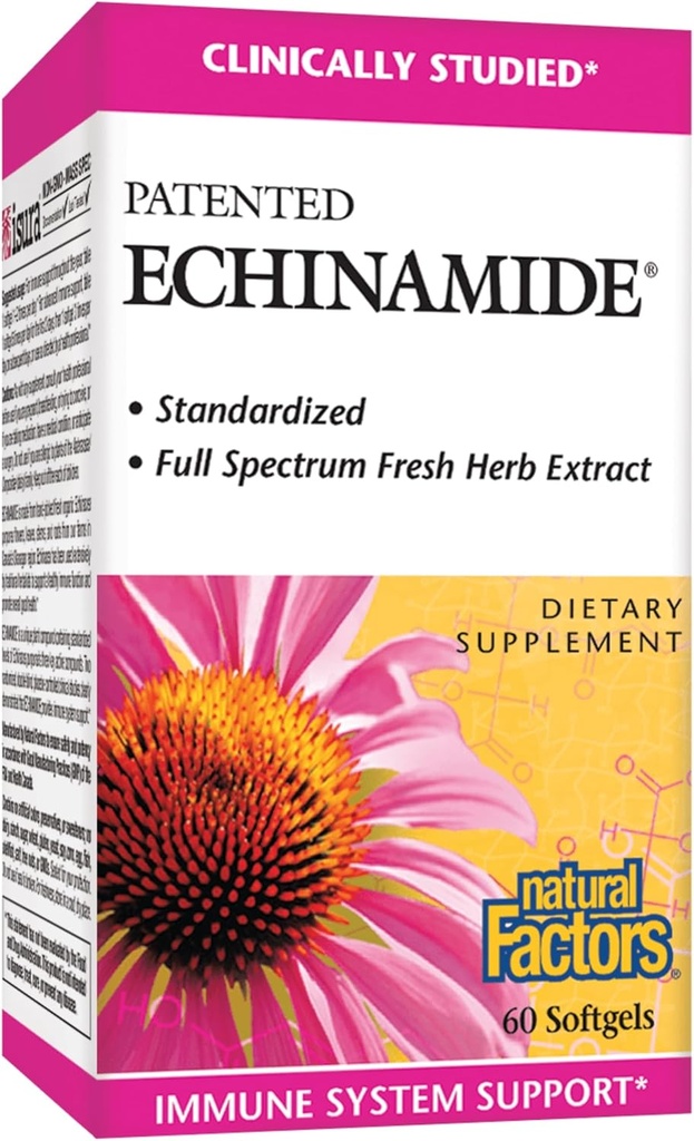 Naturlige faktorer, Echinamid, Echinacea Supplement for immun- og velværestøtte, 60 Softgels
