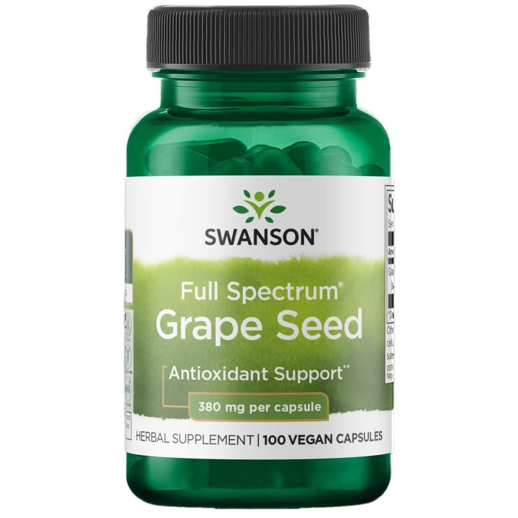Swanson Grape Seed Heart Antioksidant Gratis Radikaler Sunn blodtrykksstøtte Polyphenoler OPCS (Oligomeric Proanthocyanidins) Herbal Supplement 380 mg 100 kapsler
