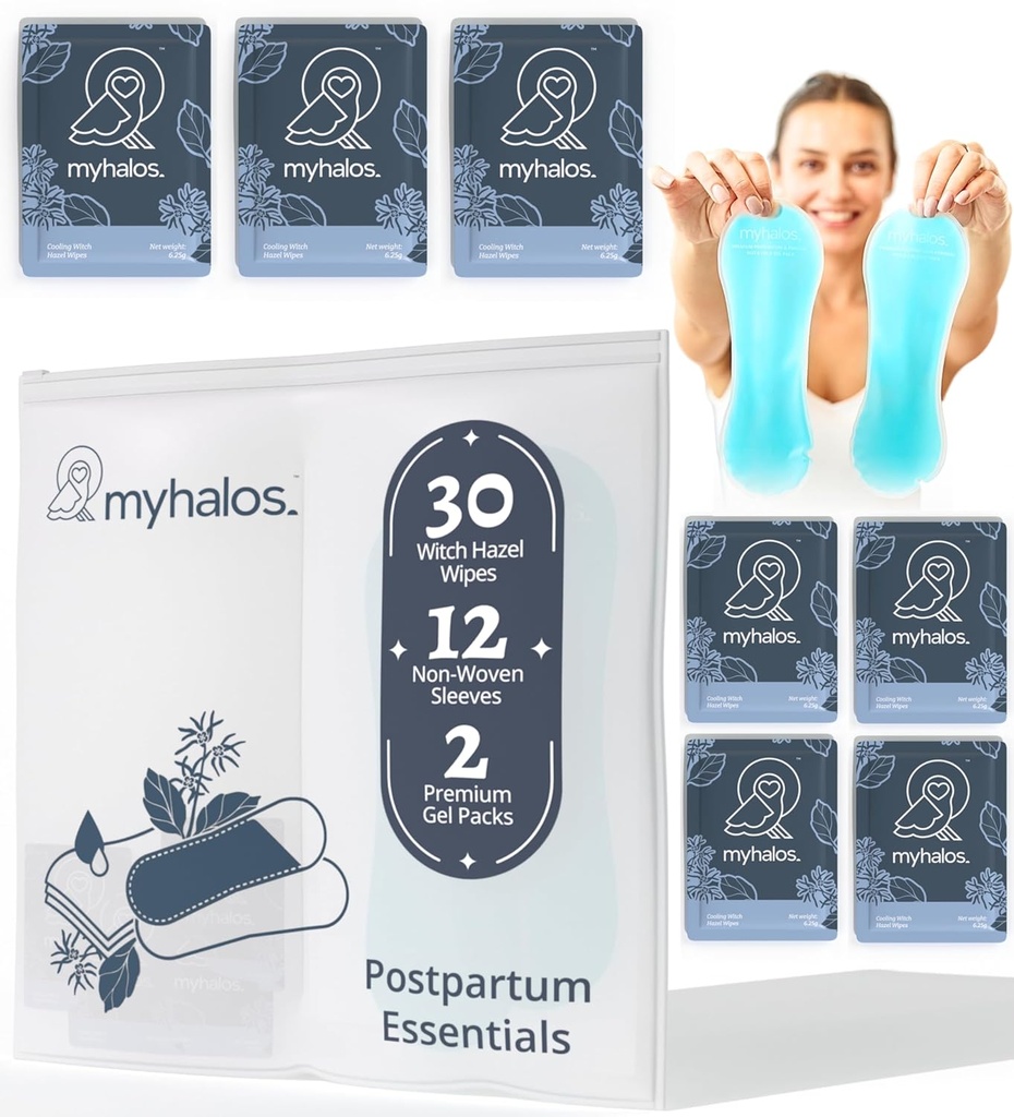 MyHalos 44 stk-heks Hazel Wipes & Perineal Ice Packs for Postpartum, Hemorroider & C Seksjon Ice Packs for Postpartum -30 Alkohol Gratis Witch Hazel for Postpartum Care & Hemorroider Cold Postpartum