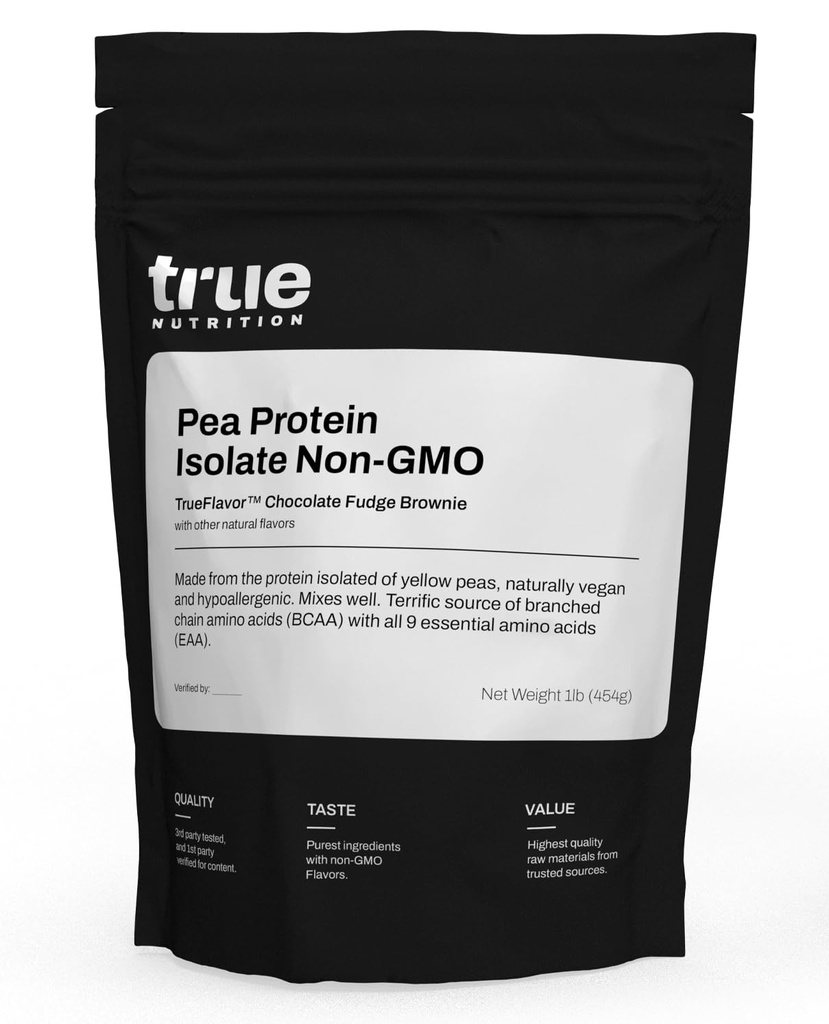 Ekte Ernæring Pea Protein Powder Isolate - 25g Ikke-GMO Vegansk Protein Powder per servering - lav carb, lav fett, høy leucine - Glutenfri, mykfri, soya gratis - Sjokolade Fudge Brownie - 1LB