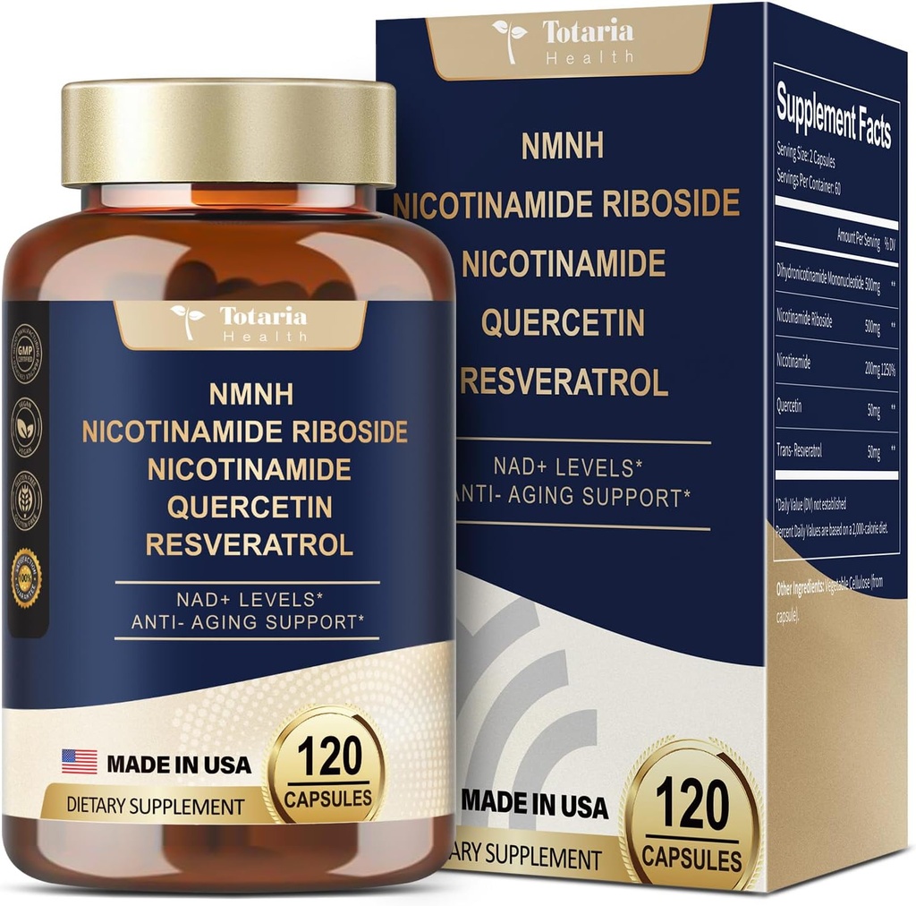 Totaria NMNH (Dihydronotinamid Mononukleotid), NMNH Supplement v/Niacinamid (Vitamin B3), Ultimate NAD+ Nivå Booster med 500 mg NMNH