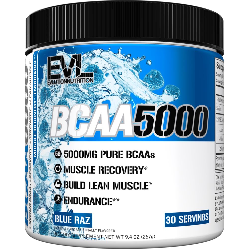 Evlusjon EVL BCAA Aminosyrer pulver - BCAA pulver post trening gjenopprette drikke og stimul gratis pre trening energi - 5g grened kjede Aminosyrer Supplement for menn - Blå Raz