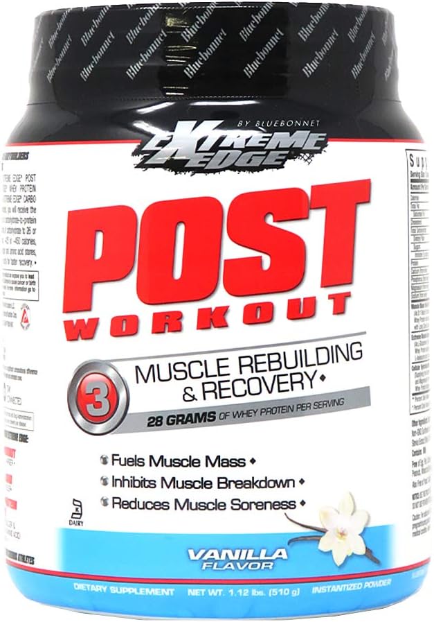Blåbonnet Ernæring Ekstrem Edge Post Trening Protein pulver, Grass Fed kyr, 28 gram protein, Ingen sukker tilsatt, Glutenfri, Soya Free, Kosher Dairy, 1,12 lb, 12 serveringer, Vanilla Flavor