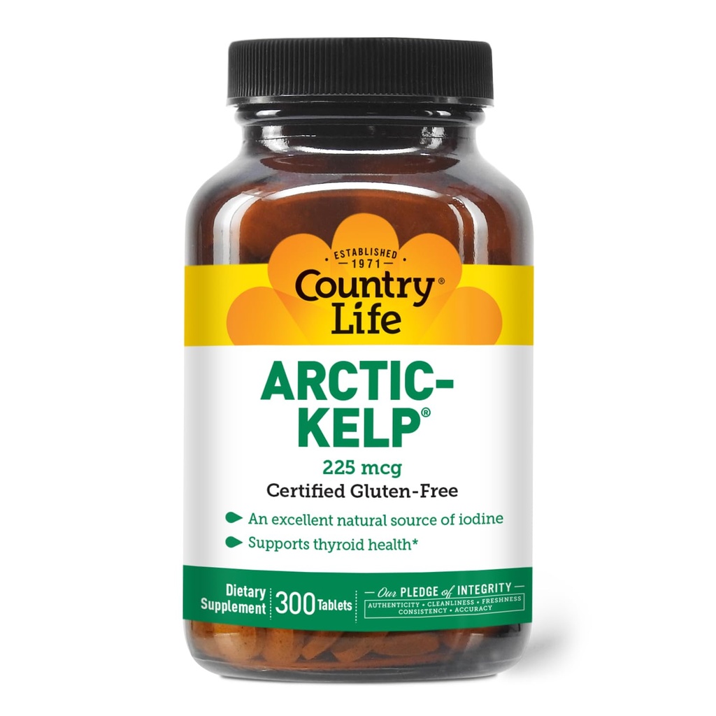 Country Life Arctic-Kelp – Naturlig Iodin Supplement for Thyroid og immunstøtte – Vegan, Glutenfri, 225 mhg – Ideell for Thyroid helse, hypothyroidisme og adrenal støtte, 300 tabletter