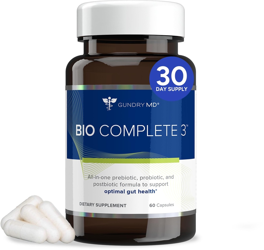 Gundry MD® Bio Complete 3, 3-i-1 Probiotika for Gut Health, Probiotiske kosttilskudd for dialyse, Supplement som støtter utblåsing, gass, matkrever, energinivå, hud og fokus, 30 dagers forsyning