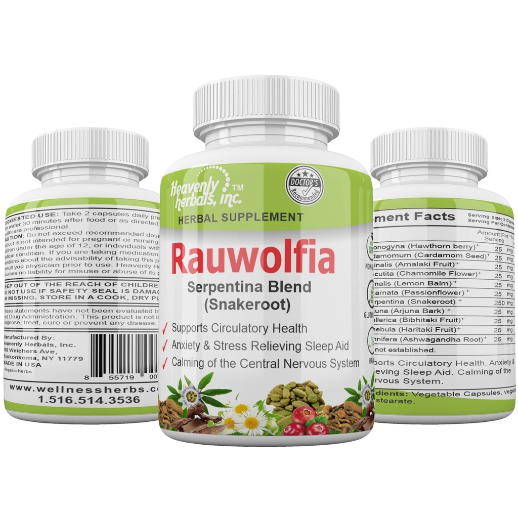 Rauwolfia Serpentina Blend (Snakeroot), 1000mg per servering - Organisk Herbal Supplement - Ayurvedic Herb & Natural Remedy -Supports Sirkulatorisk helse, Cardiovaskulær helsehjelp - 60 Ct.