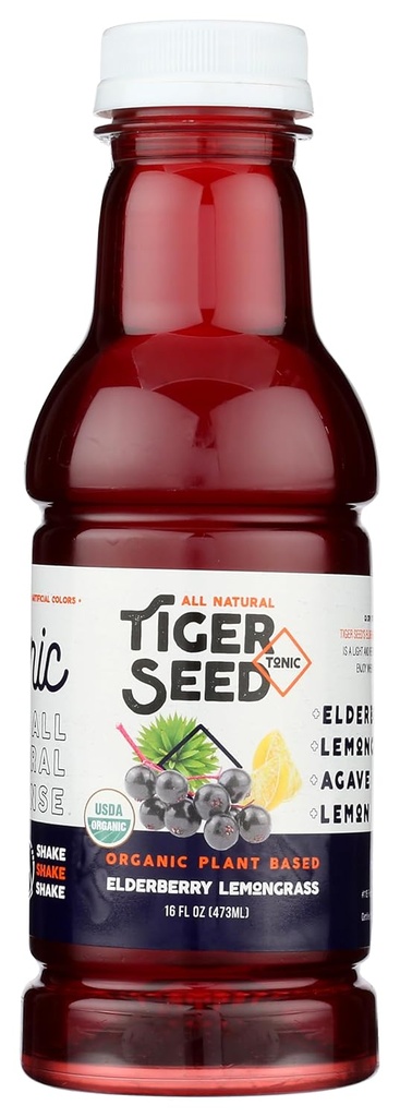 Elderbær sitrongras - Tigerfrø - Plantebasert Hydration & Immune Support - 16 FL OZ Flasker (pakke av 9) Organisk, Vegan, Kosher, Lavsugar