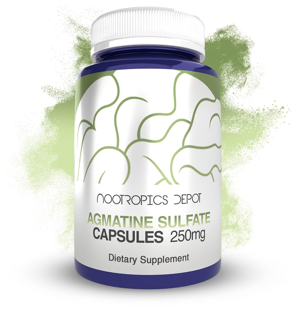 Nootropics Depot Agmatine Sulfate Kapsler | 250mg | 240 greve | Energi Supplement | Aminosyre Derivativ | Støtter fysisk styrke og utvinning | Nitric Oxid Booster