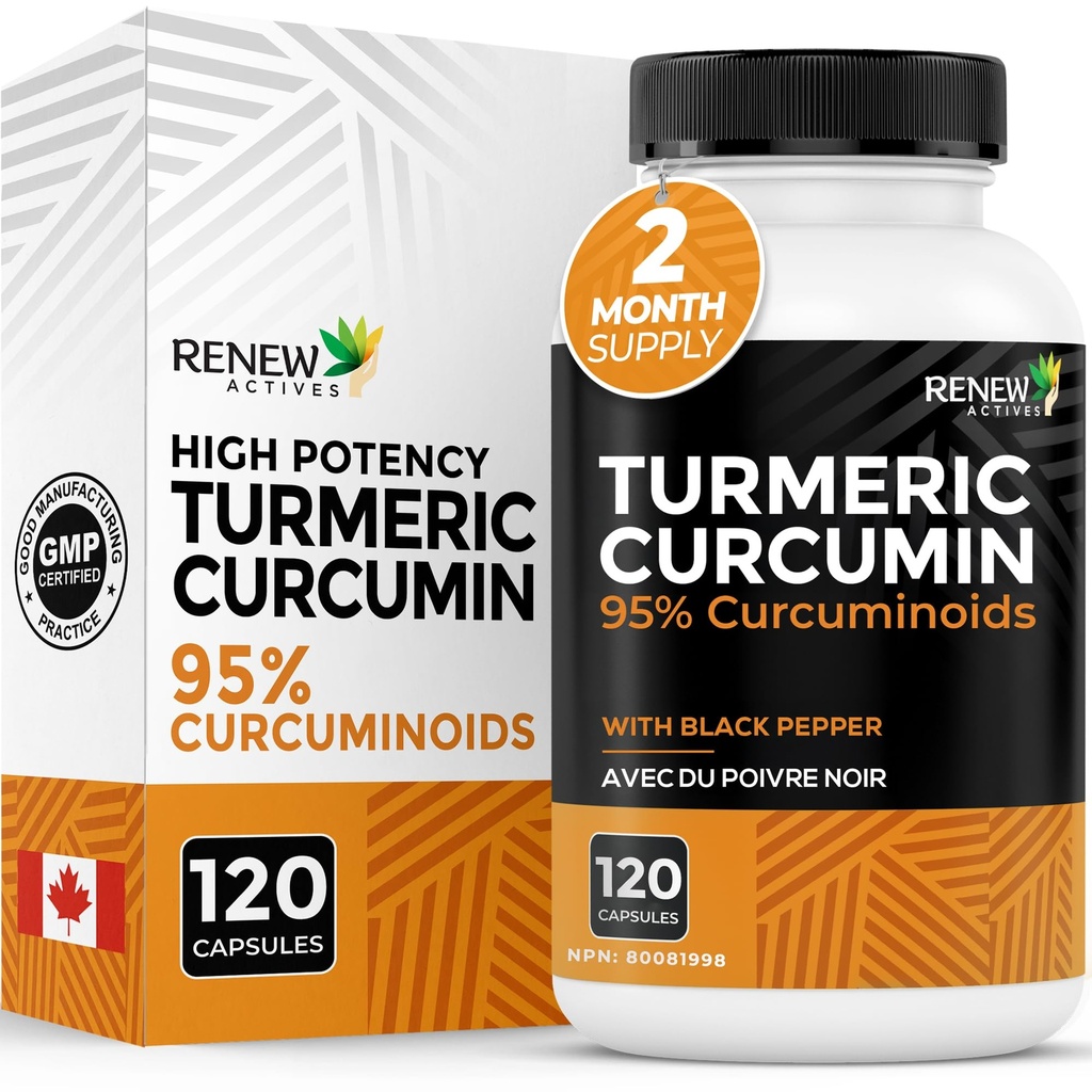 Forny Actives Turmeric Curcumin med Black Pepper – 600MG Turmeric Root, 100MG Curcuminoids per 2 Kapsler – Støtter digestion, lever helse, felles relief og mobilitet – laget i Canada – 120 Kapsler