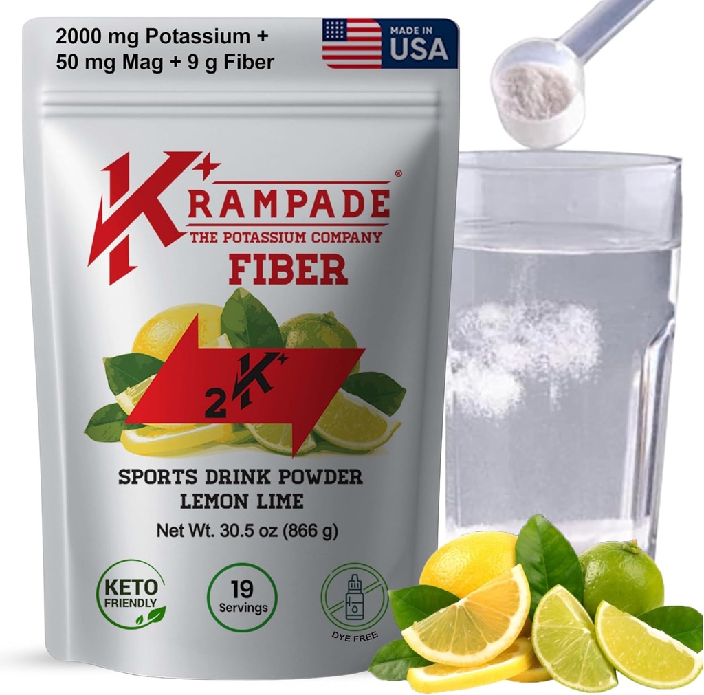 Krampade Fiber Supplement Electrolytes pulver - 9g Prebiotisk Fiber + 2000 mg Kalium Supplement + Magnesium