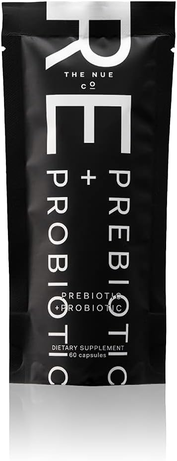 Nue Co. PREBIOTIC + PROBIOTIC Supplement Refill, støtter gut helse, Synbiotika og Spore Basert, IBS Relief, Immunitet, og hud, Vegan, Glutenfri, 60 kapsler