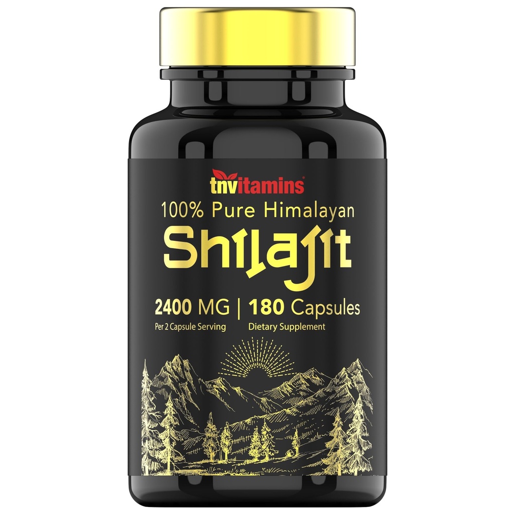 Tnvitaminer Shilajit Kapsler 2400 MG - 180 Kapsler | 100% ren Himalayan Shilajit Kapsler for menn og kvinner | Shilajit Resin Supplement | Tre måneders forsyning! | Ikke-GMO, Glutenfri