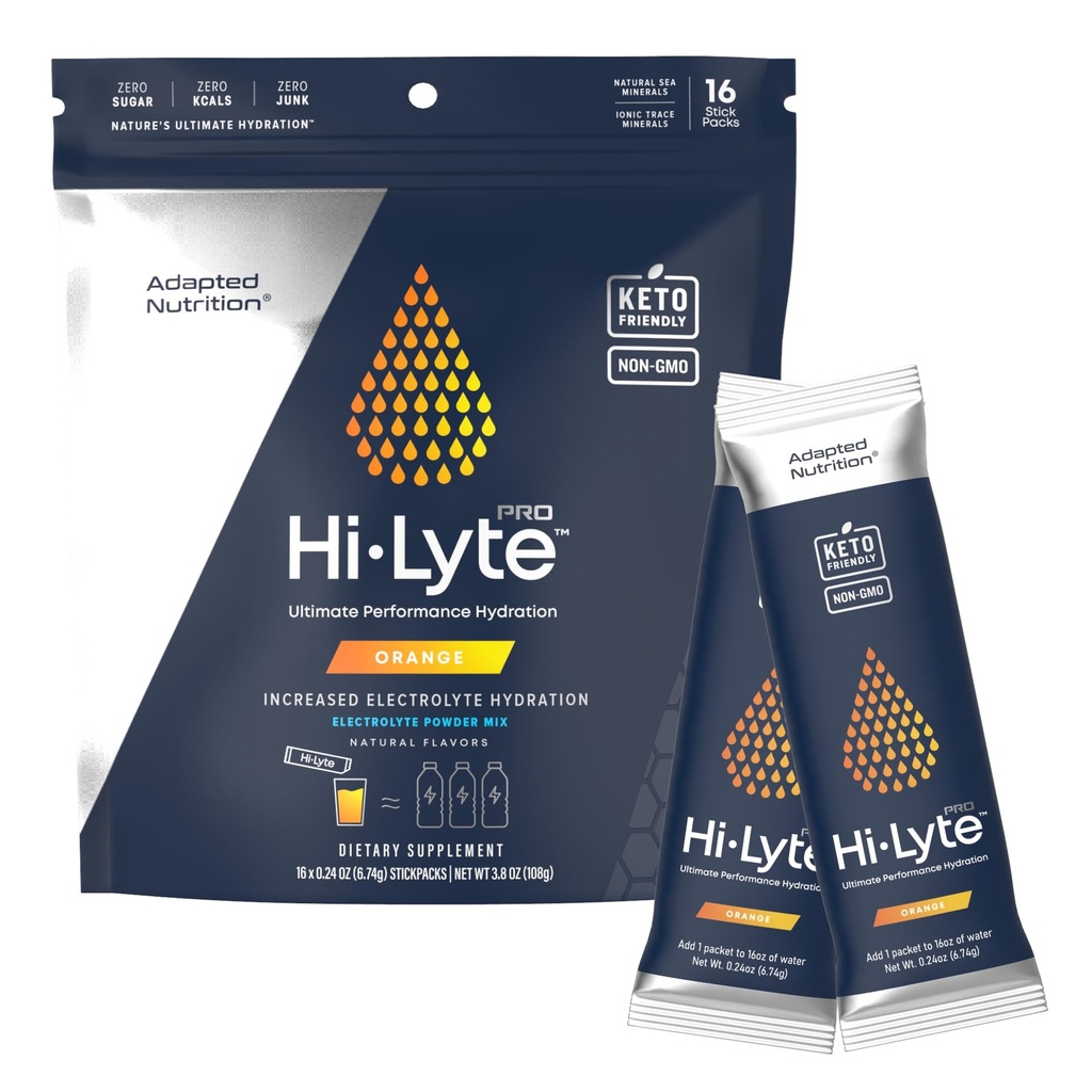 Tilpasset ernæring Hi-Lytte Pro Hydration Packets - 16 Individuelle drikkepakker | Orange | Flavored Electrolyte pulver | Sugar-Free, Zero Carb, Zero Calorie