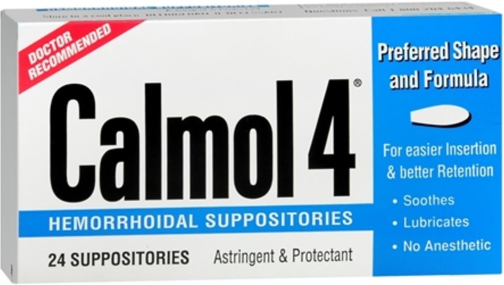 Calmol 4 hemorroide Suppositories 24 Hver (pakke med 3)