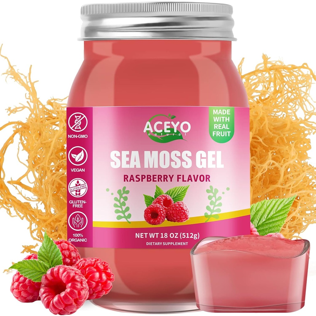 ACEYO (18 OZ) Irsk sjø Moss Gel organisk rå vegansk bringebær flavor 102 vitaminer og mineraler Wild Harvested Ikke-GMO immunforsvar Booster Thyroid Digestiv støtte