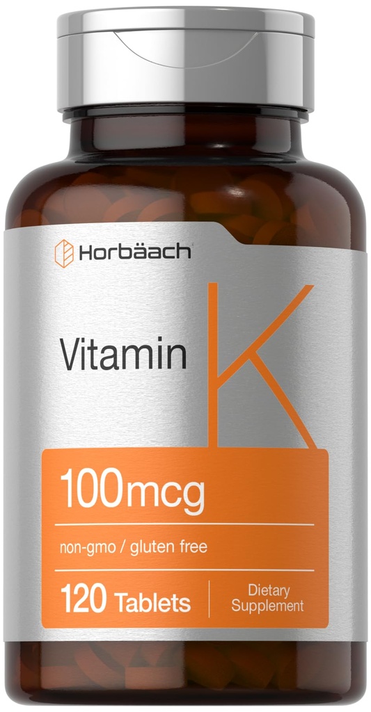 Horbäach Vitamin K Supplement | 100mcg | 120 tabletter | Vegetarisk, ikke-GMO & Glutenfri Supplement