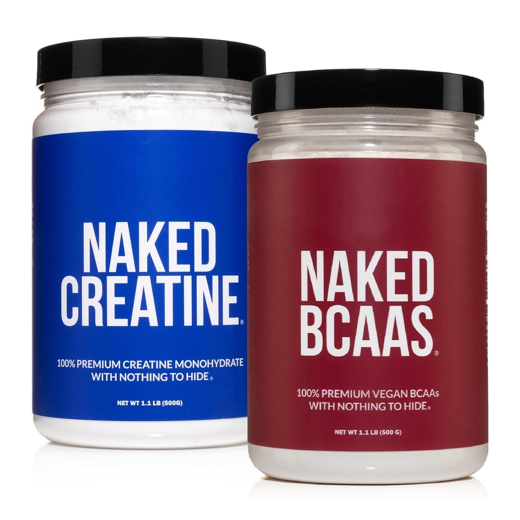 Naken ren kreatinmonohydrat 100 serveringer + 100 serveringer Unflavored naken BCAA Vegansk Bundle