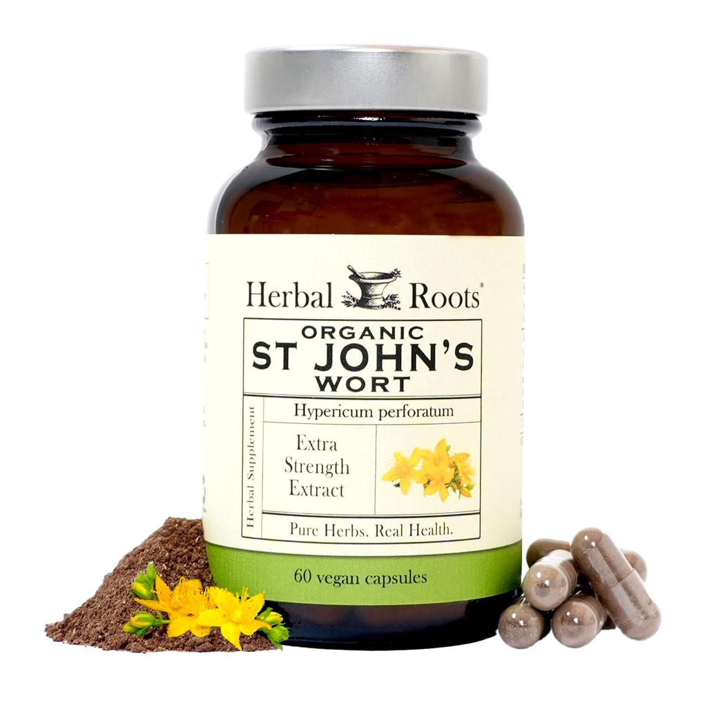 Herbal Roots St Johns Wort Kapsler | 450 mg per servering | Pure St John's Wort med ingen bindere eller fyllemidler Ikke GMO | 60 Vegankapsler