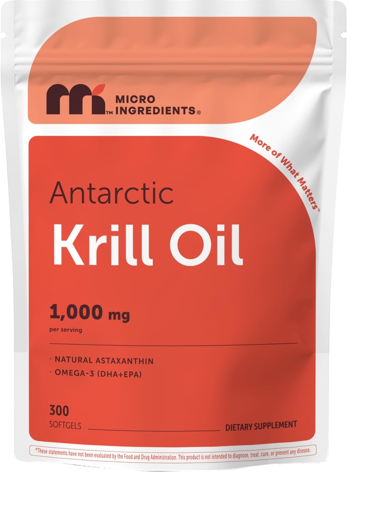 Mikroingredienser Antarktis krill olje Supplement, 1000mg Per Serving, 300 Soft-Gels, rik på Omega-3s EPA, DHA & Natural Astaxanthin, støtter immunsystem og hjerne helse, lett å svelge