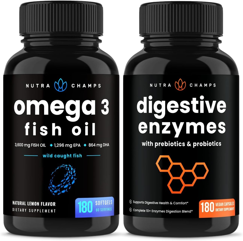 NutraChamps Omega 3 Fiskeolje og Digestive Enzymer 2 Pack Bundle